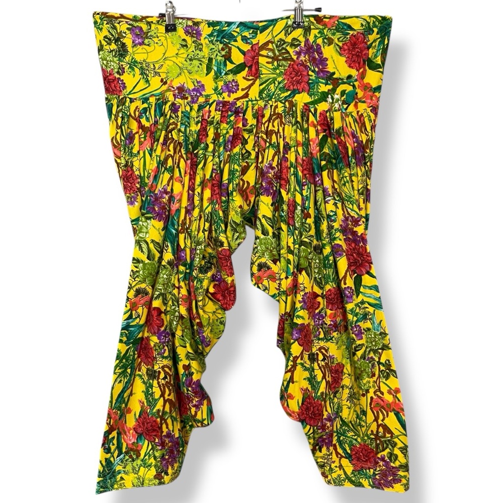 Salwar Pants Women‎ Floral Yellow Colorful Handmade Pleated Front Drawstring